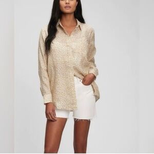 NWOT Gap Linen Leopard Print Boyfriend Shirt